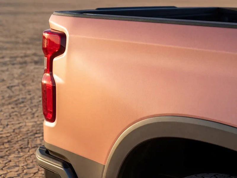 Chevrolet Silverado wrapped in Matte HX20000 Metallic Cinder Rose car wrap film HX20437M detail