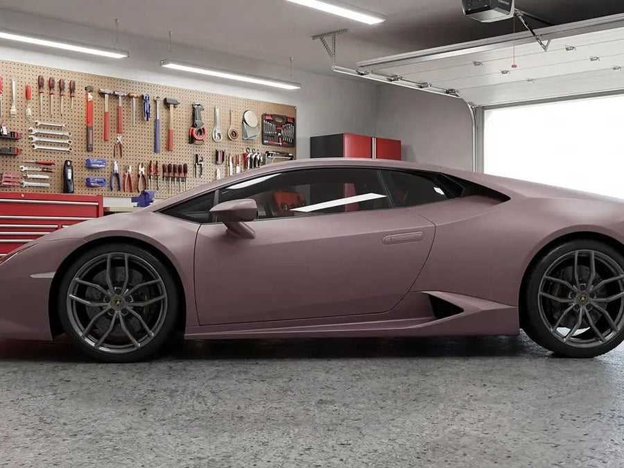 Lamborghini Huracán wrapped in Hexis Matte HX20000 Metallic Cinder Rose vinyl wrap HX20437M