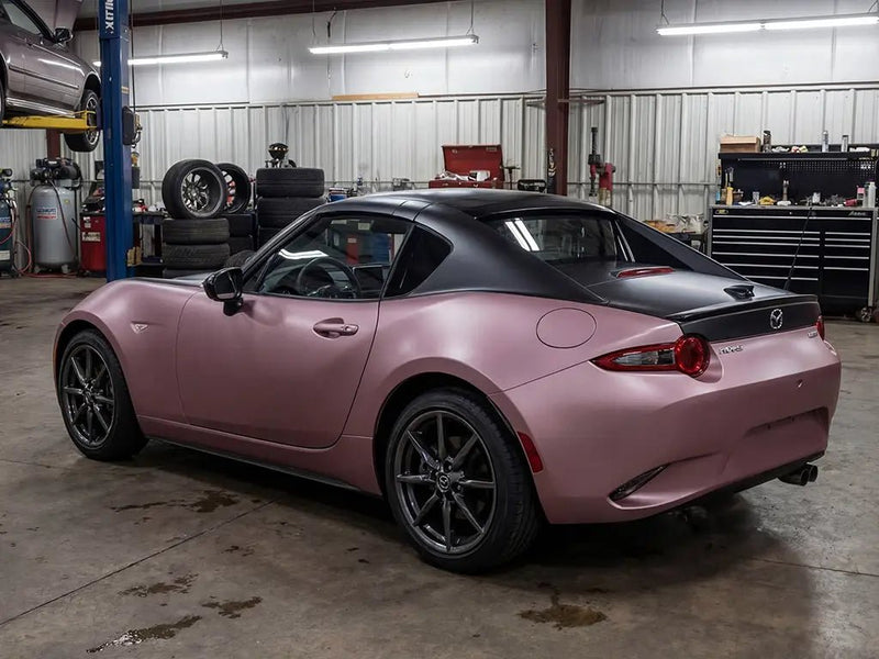 Mazda MX-5 Miata wrapped in Hexis Matte HX20000 Metallic Cinder Rose wrap film HX20437M