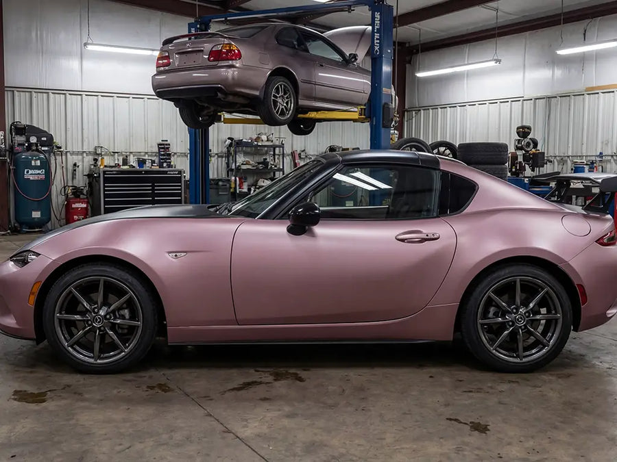 DIY Mazda MX-5 Miata RF wrapped in Matte HX20000 Metallic Cinder Rose wrap film HX20437M