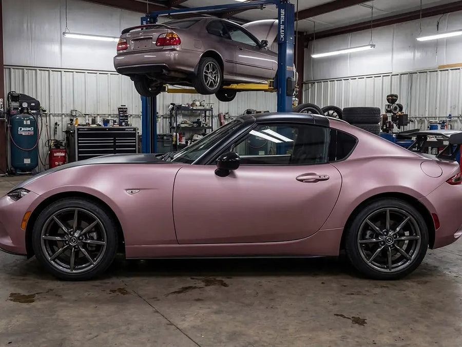 DIY Mazda MX-5 Miata RF wrapped in Matte HX20000 Metallic Cinder Rose wrap film HX20437M