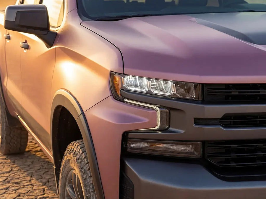 Chevrolet Silverado wrapped in Matte HX20000 Metallic Cinder Rose automotive vinyl film HX20437M
