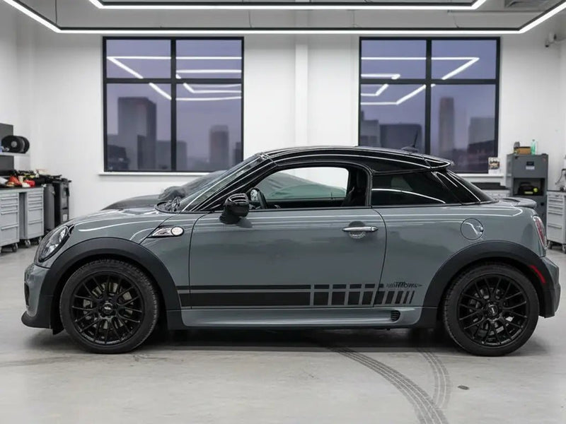 MINI Cooper Coupé wrapped in Hexis Gloss HX20000 Elephant Grey car wrap film HX20446B