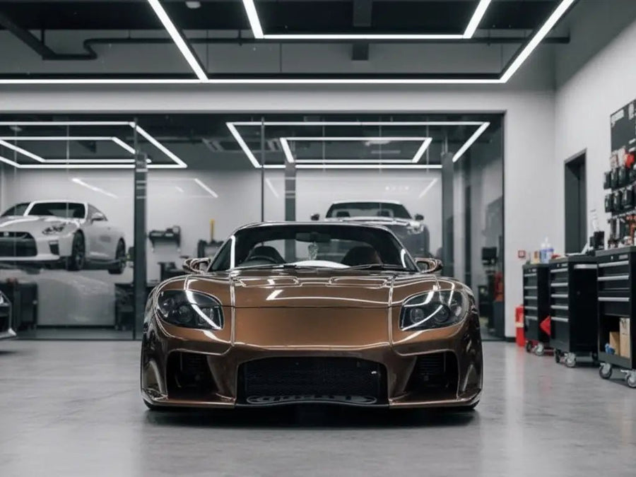 Mazda RX-7 wrapped in Gloss HX20000 Brown wrap film HX20476B detail
