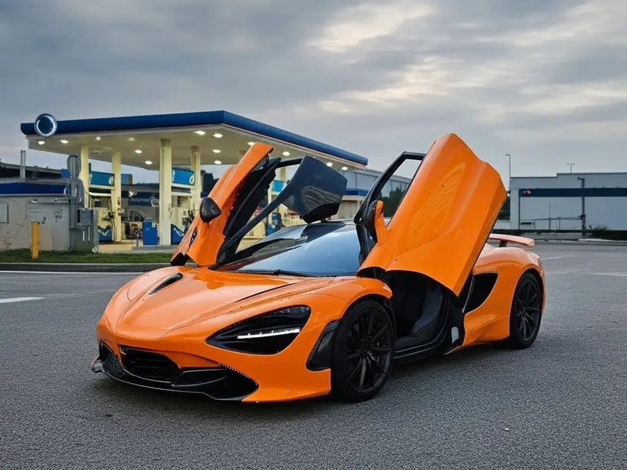 McLaren 720S wrapped in Hexis Gloss HX20000 Urban Orange automotive vinyl film HX20495B