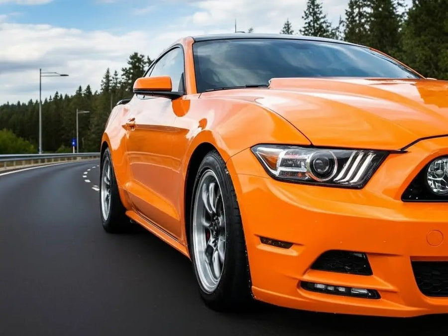 DIY Ford Mustang wrapped in Gloss HX20000 Urban Orange restyling film HX20495B