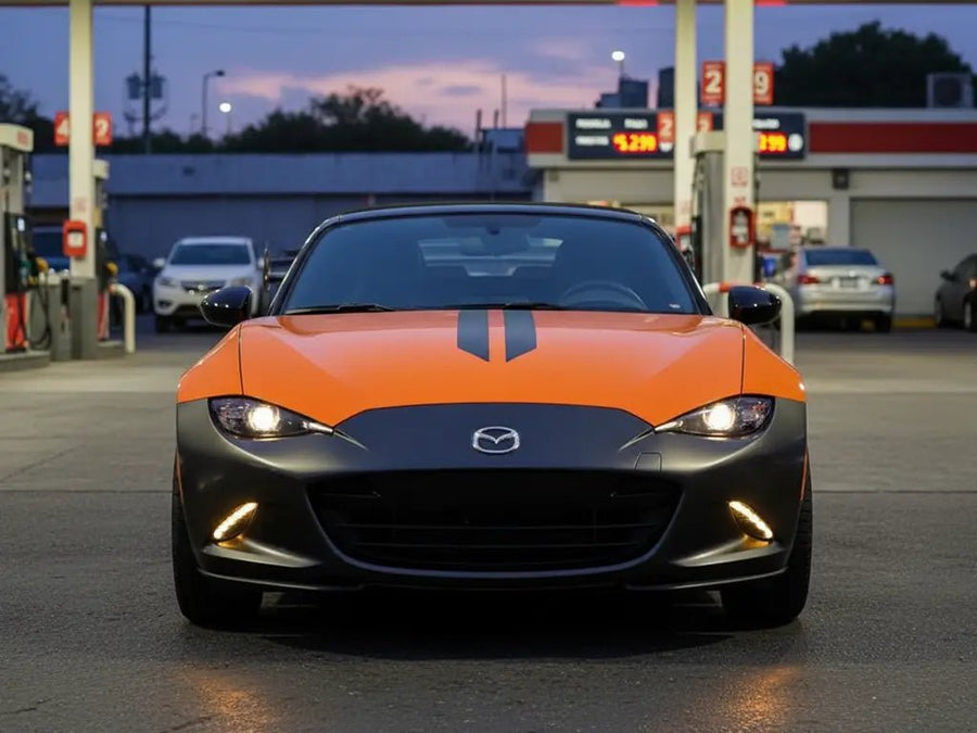 DIY Mazda MX-5 Miata wrapped in Gloss HX20000 Urban Orange restyling film HX20495B