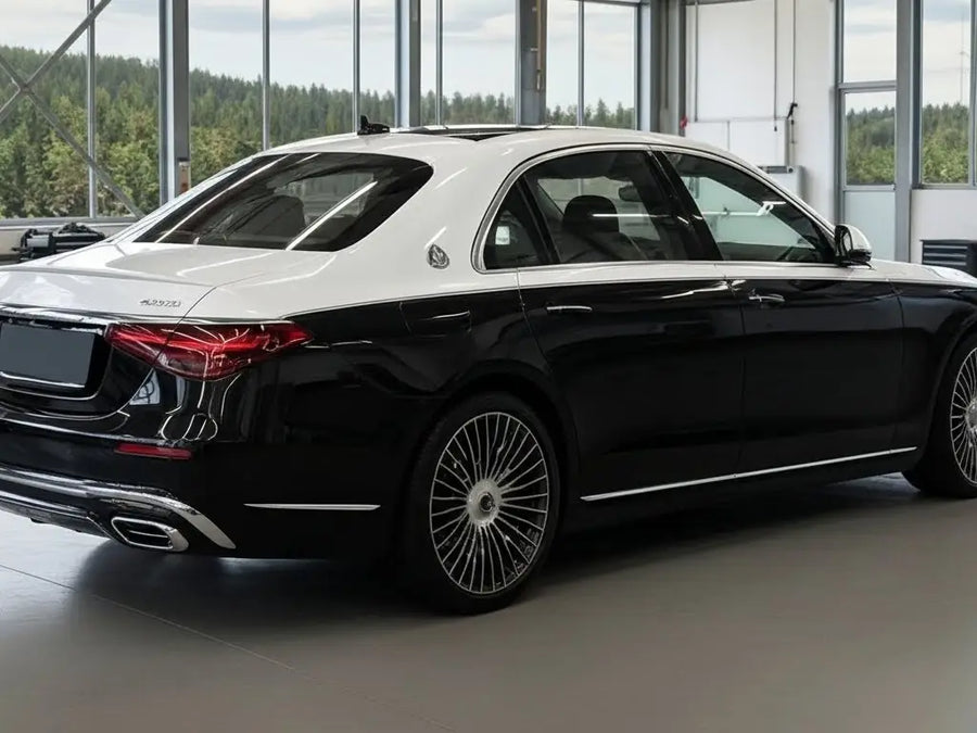 Mercedes-Maybach S-Class wrapped in Gloss HX20000 Ice White automotive vinyl film HX20500B