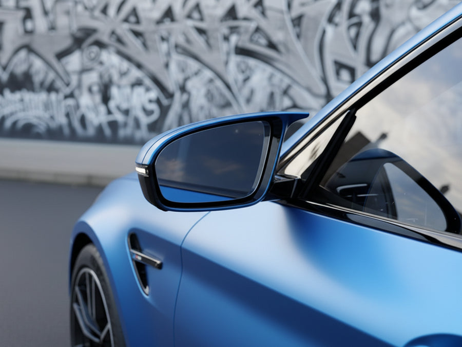 BMW M4 wrapped in Hexis Satin HX20000 Racing Light Blue vinyl wrap HX20521S
