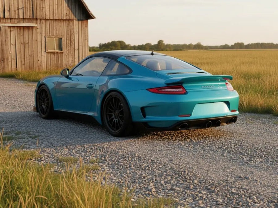 Porsche 911 wrapped in Gloss HX20000 Grand Prix Blue car wrap film HX20525B