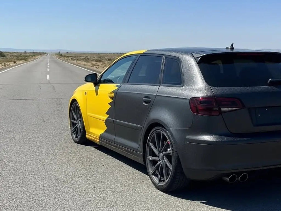 DIY Audi A3 wrapped in Matte HX20000 Yellow Florida automotive vinyl film HX20548M