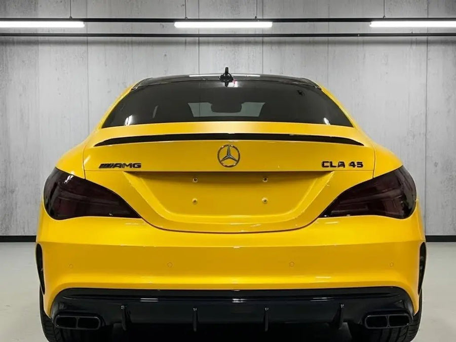 DIY Mercedes-Benz AMG CLA 45 wrapped in Matte HX20000 Yellow Florida automotive vinyl film HX20548M