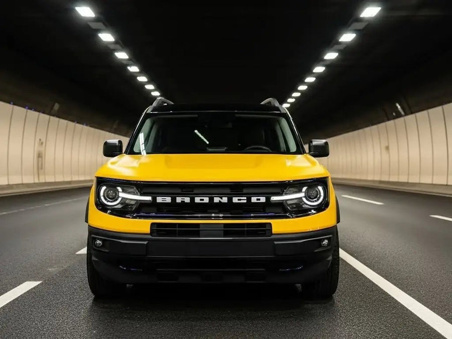 DIY Ford Bronco wrapped in Matte HX20000 Yellow Florida car wrap film HX20548M