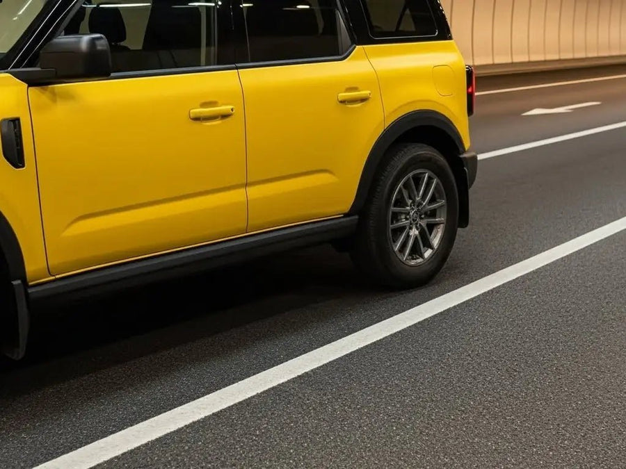 DIY Ford Bronco wrapped in Matte HX20000 Yellow Florida car wrap film HX20548M detail