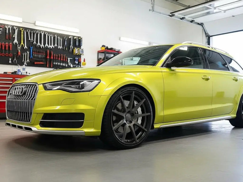 DIY Audi A6 Avant wrapped in Gloss HX20000 Metallic Metallic Yellow restyling film HX20558B