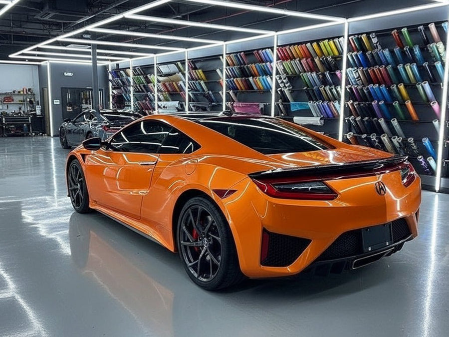 DIY Acura NSX wrapped in Gloss HX20000 Orange Zenith vinyl wrap HX20585B