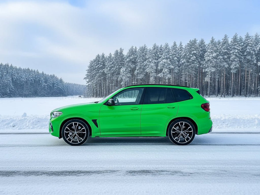 BMW X3 wrapped in Hexis Gloss HX20000 Fluorescent Green car wrap film HX20612B