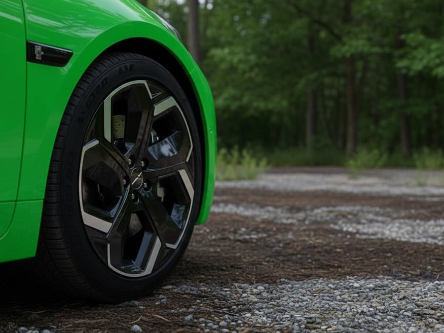 Audi e-tron GT wrapped in Gloss HX20000 Fluorescent Green automotive vinyl film HX20612B