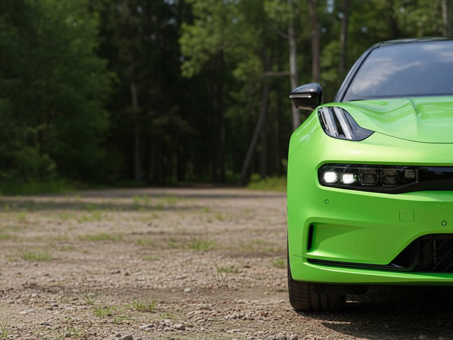 Lynk & Co 03 wrapped in Hexis Gloss HX20000 Fluorescent Green vinyl wrap HX20612B
