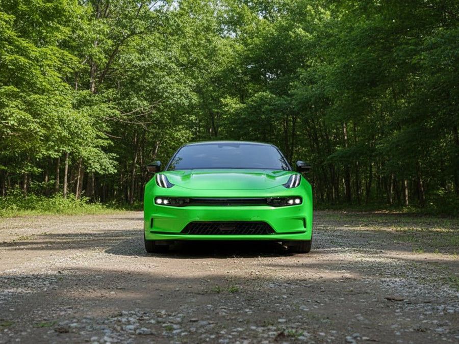 Lynk & Co 03 wrapped in Hexis Gloss HX20000 Fluorescent Green vinyl wrap HX20612B detail