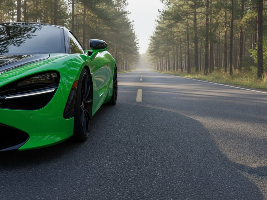 McLaren 720S wrapped in Hexis Gloss HX20000 Fluorescent Green car wrap film HX20612B