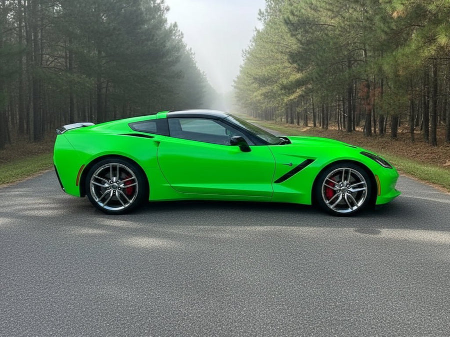 DIY Chevrolet Corvette wrapped in Gloss HX20000 Fluorescent Green vinyl wrap HX20612B
