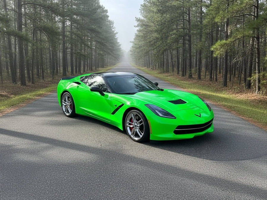 DIY Chevrolet Corvette wrapped in Gloss HX20000 Fluorescent Green restyling film HX20612B