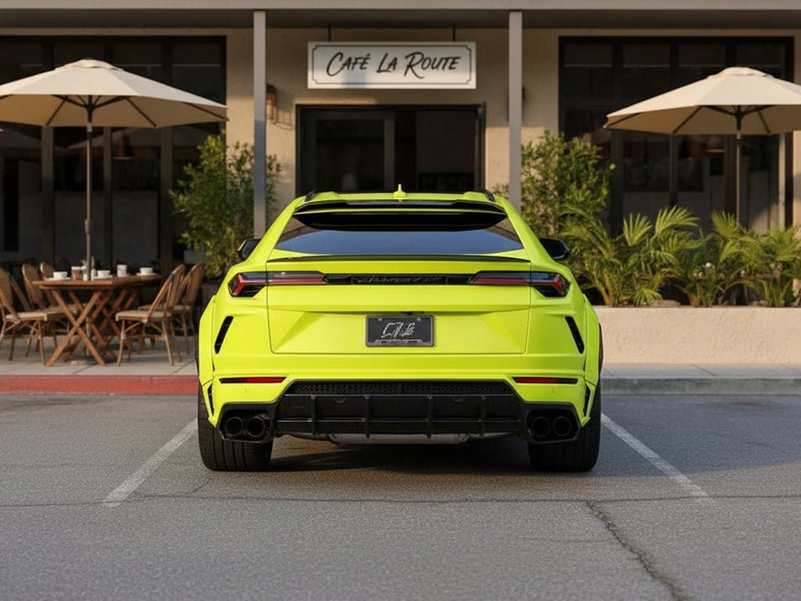 Lamborghini Urus wrapped in Hexis Gloss HX20000 Fluorescent Yellow vinyl wrap HX20613B
