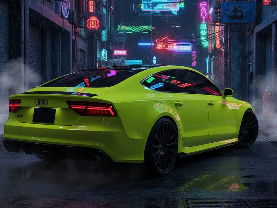 Audi RS7 wrapped in Gloss HX20000 Fluorescent Yellow vinyl wrap HX20613B
