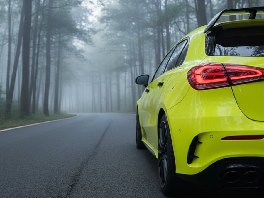 Mercedes-Benz A-Class wrapped in Gloss HX20000 Fluorescent Yellow automotive vinyl film HX20613B