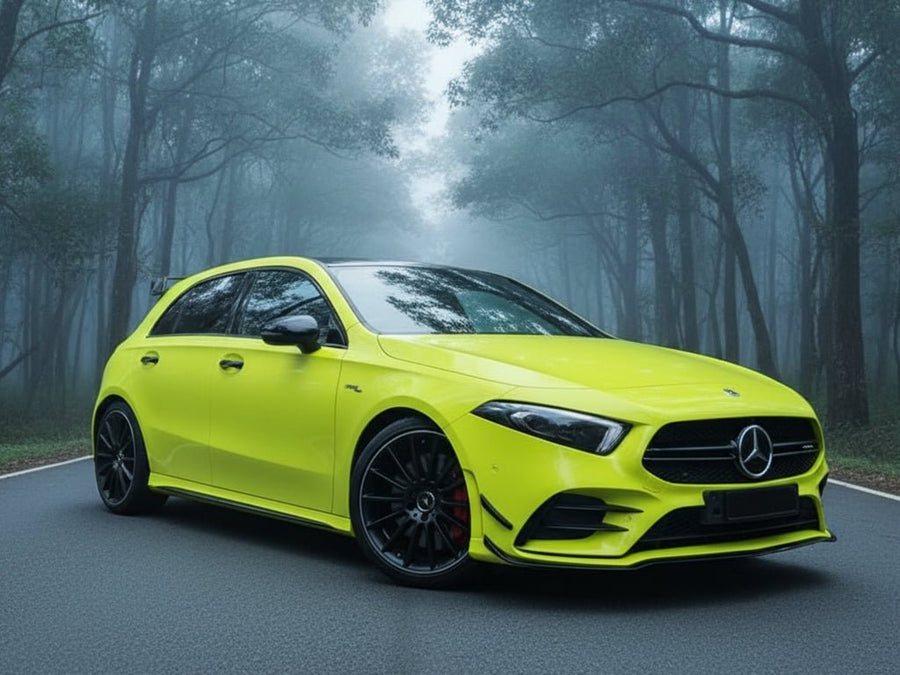 Mercedes-Benz A-Class wrapped in Gloss HX20000 Fluorescent Yellow vinyl wrap HX20613B
