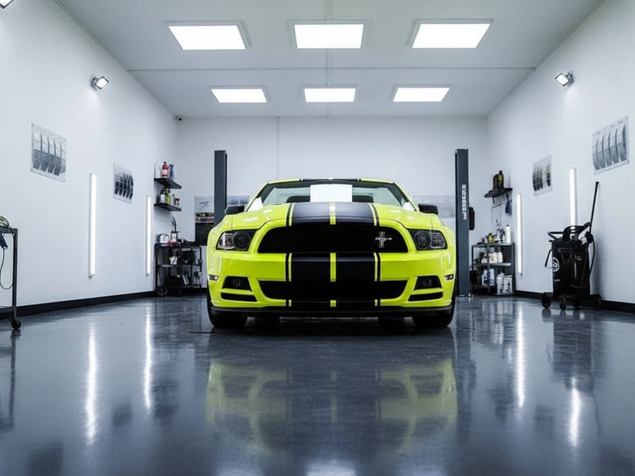 DIY Ford Mustang wrapped in Gloss HX20000 Fluorescent Yellow car wrap film HX20613B