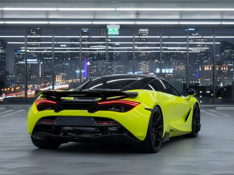 McLaren 720S wrapped in Hexis Gloss HX20000 Fluorescent Yellow wrap film HX20613B detail