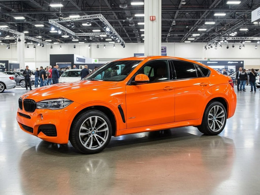 DIY BMW X6 wrapped in Gloss HX20000 Fluorescent Orange restyling film HX20614B