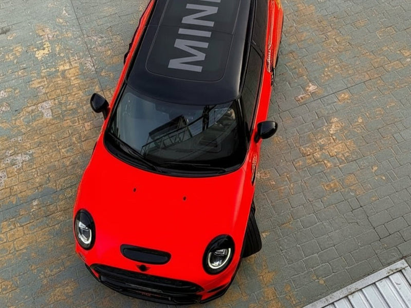 DIY MINI Cooper wrapped in Gloss HX20000 Fluorescent Red wrap film HX20615B