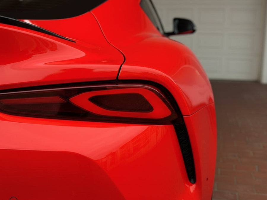DIY Toyota Supra wrapped in Gloss HX20000 Fluorescent Red automotive vinyl film HX20615B
