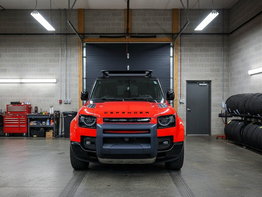 DIY Land Rover Defender wrapped in Gloss HX20000 Fluorescent Red restyling film HX20615B