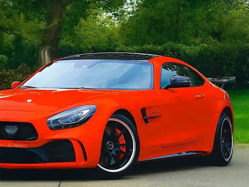 Mercedes-AMG GT wrapped in Satin HX20000 Fluorescent Red vinyl wrap HX20615S