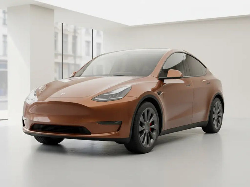 Tesla Y wrapped in Hexis Gloss HX20000 Canyon Bronze Metal automotive vinyl film HX20661B