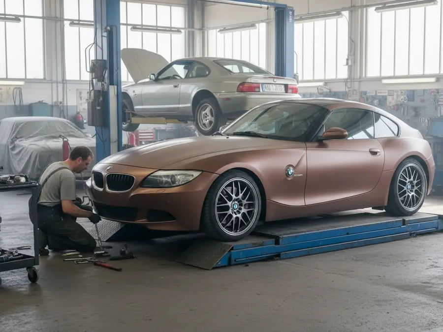 BMW Z4 Coupe wrapped in Hexis Satin HX20000 Metallic Canyon Copper vinyl wrap HX20661S detail