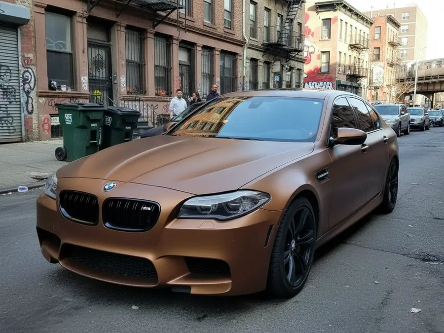 BMW M5 wrapped in Satin HX20000 Metallic Canyon Copper car wrap film HX20661S