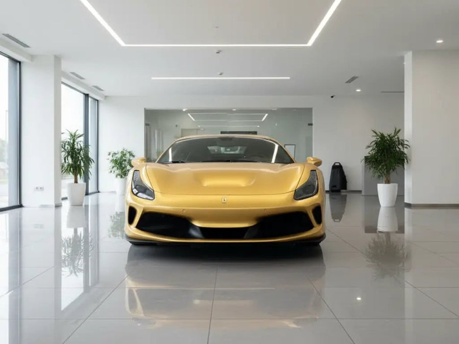 DIY Ferrari F8 Tributo wrapped in Gloss HX20000 Gold restyling film HX20871B