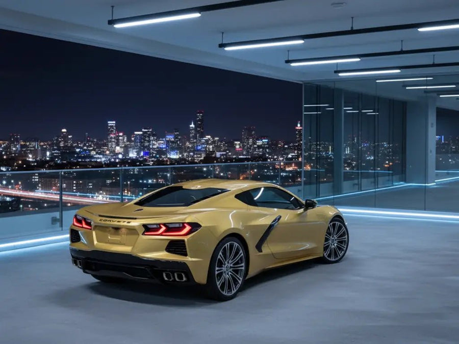 DIY Chevrolet Corvette C8 wrapped in Gloss HX20000 Gold vinyl wrap HX20871B