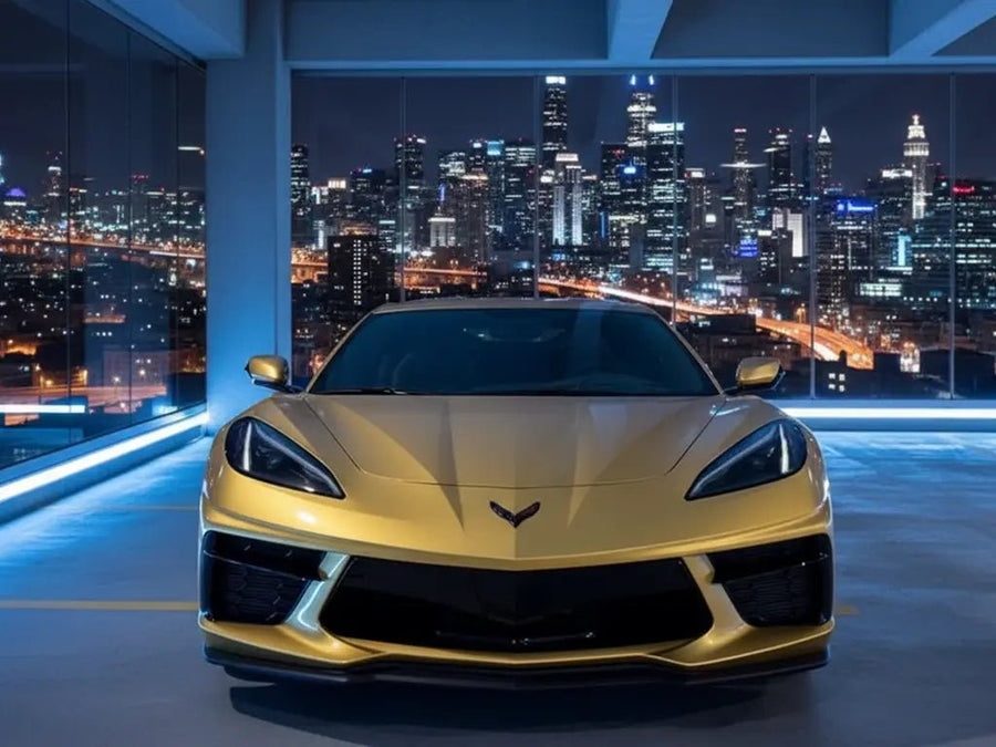 DIY Chevrolet Corvette wrapped in Gloss HX20000 Gold car wrap film HX20871B
