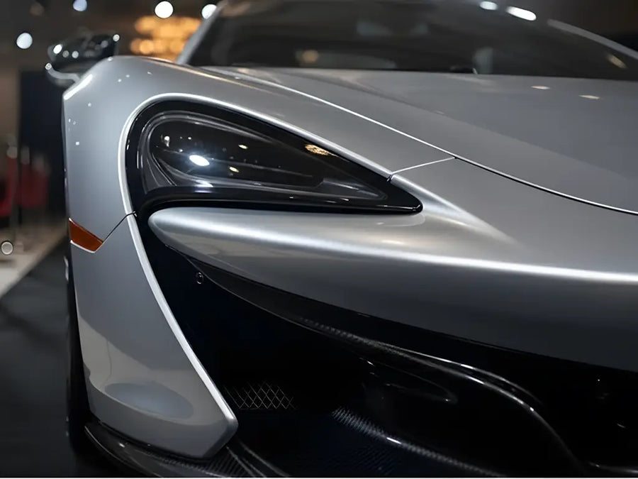 McLaren 720S wrapped in Hexis Gloss HX20000 Silver wrap film HX20877B