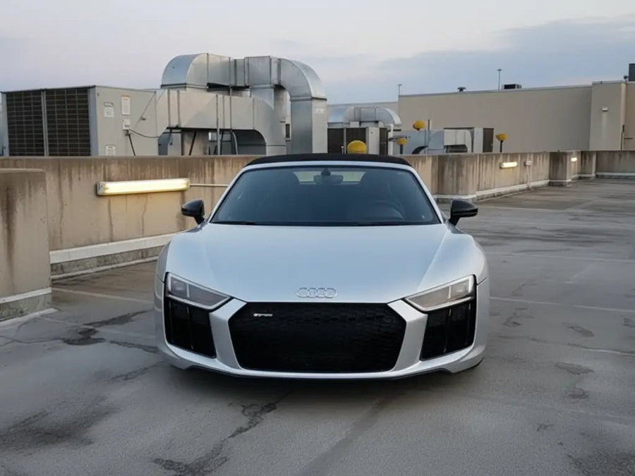Audi R8 wrapped in Hexis Gloss HX20000 Silver wrap film HX20877B