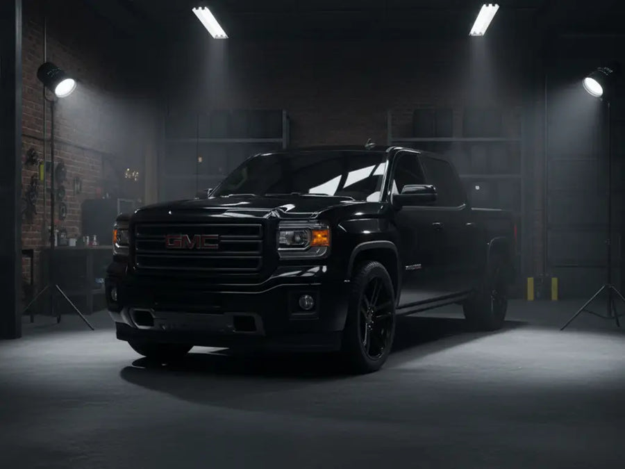 GMC Sierra wrapped in Hexis Gloss HX20000 Coal Black vinyl wrap HX20889B