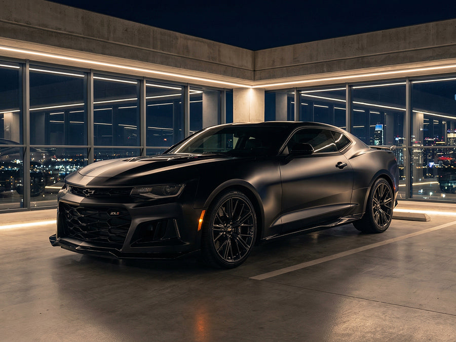 Chevrolet Camaro ZL1 wrapped in Hexis Satin HX20000 Deep Black Wet wrap film HX20890W