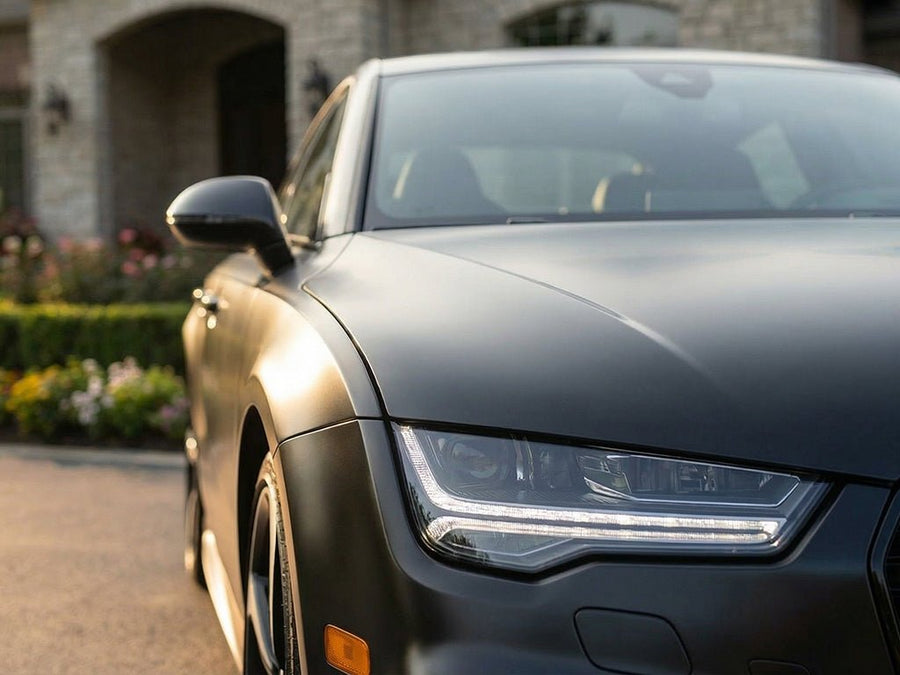 DIY Audi A7 wrapped in Satin HX20000 Deep Black Wet wrap film HX20890W