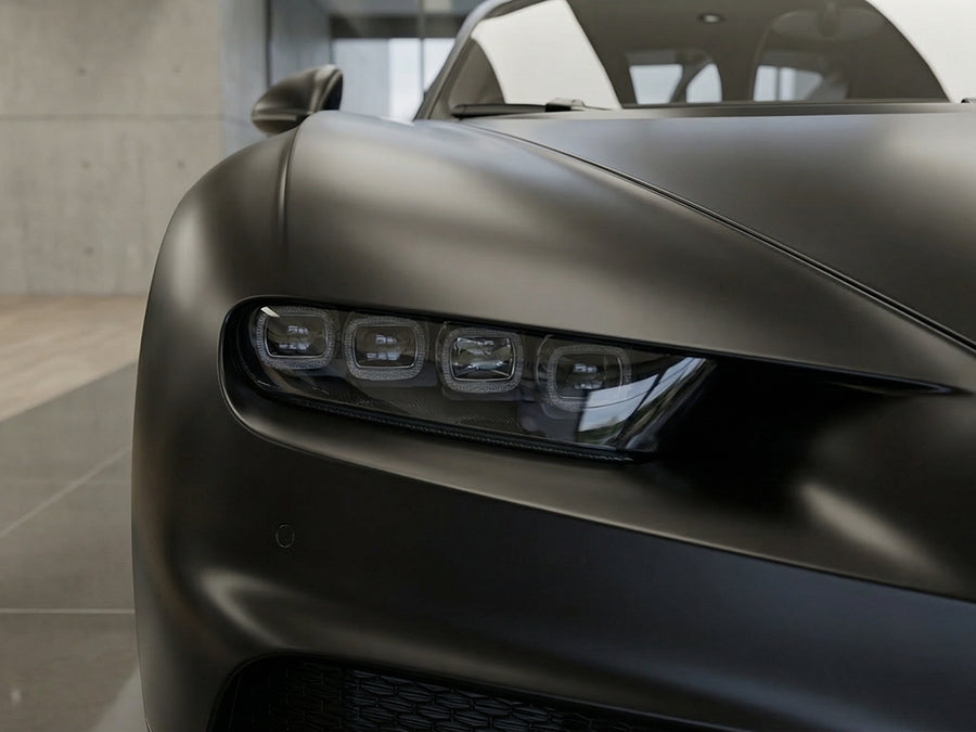 Bugatti Chiron wrapped in Satin HX20000 Deep Black Wet vinyl wrap HX20890W